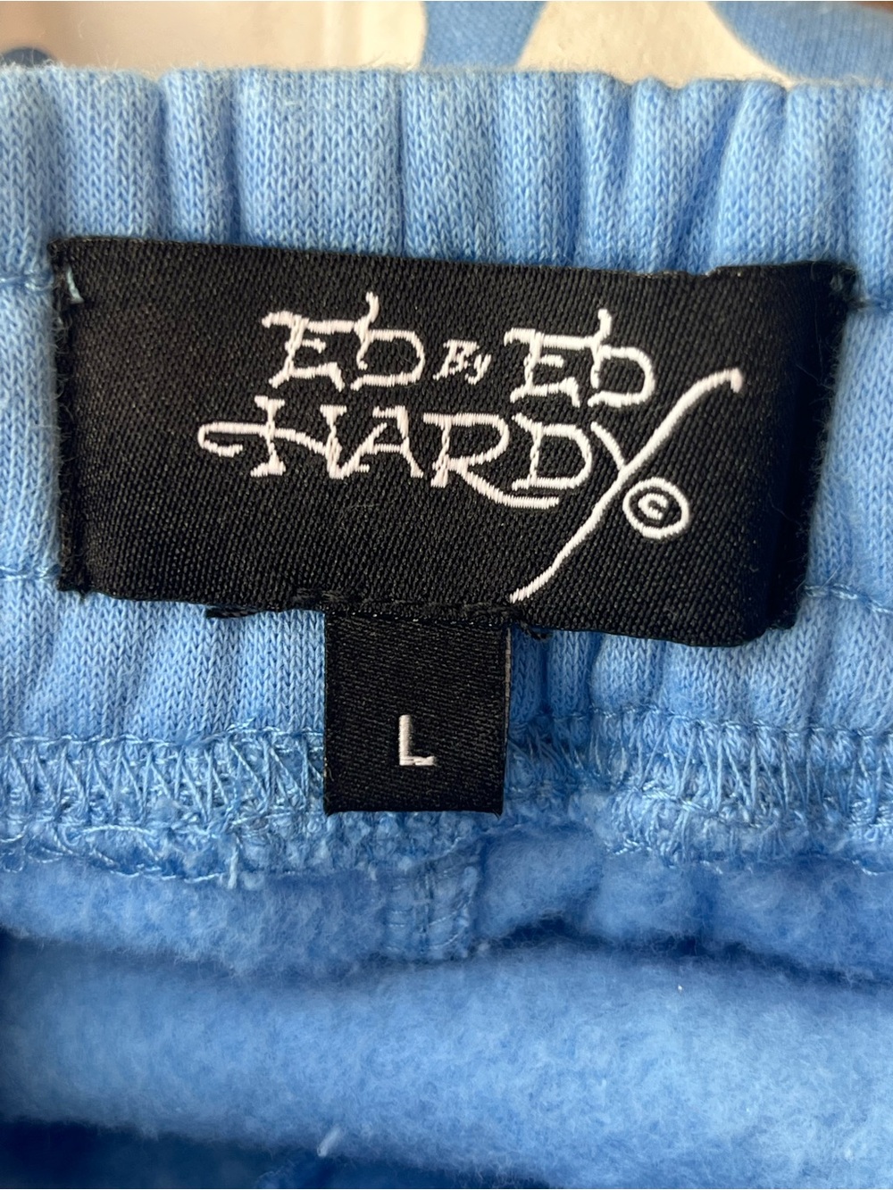Ed Hardy Baby Blue Wide Leg Sweatpants Y2K Tattoo Graphic Lounge Pants L - Picture 8 of 10